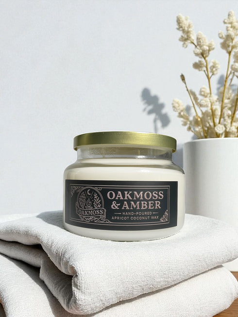Dark Academia Library Candle - Oakmoss & Amber Scent, 12oz Apricot Coconut Wax